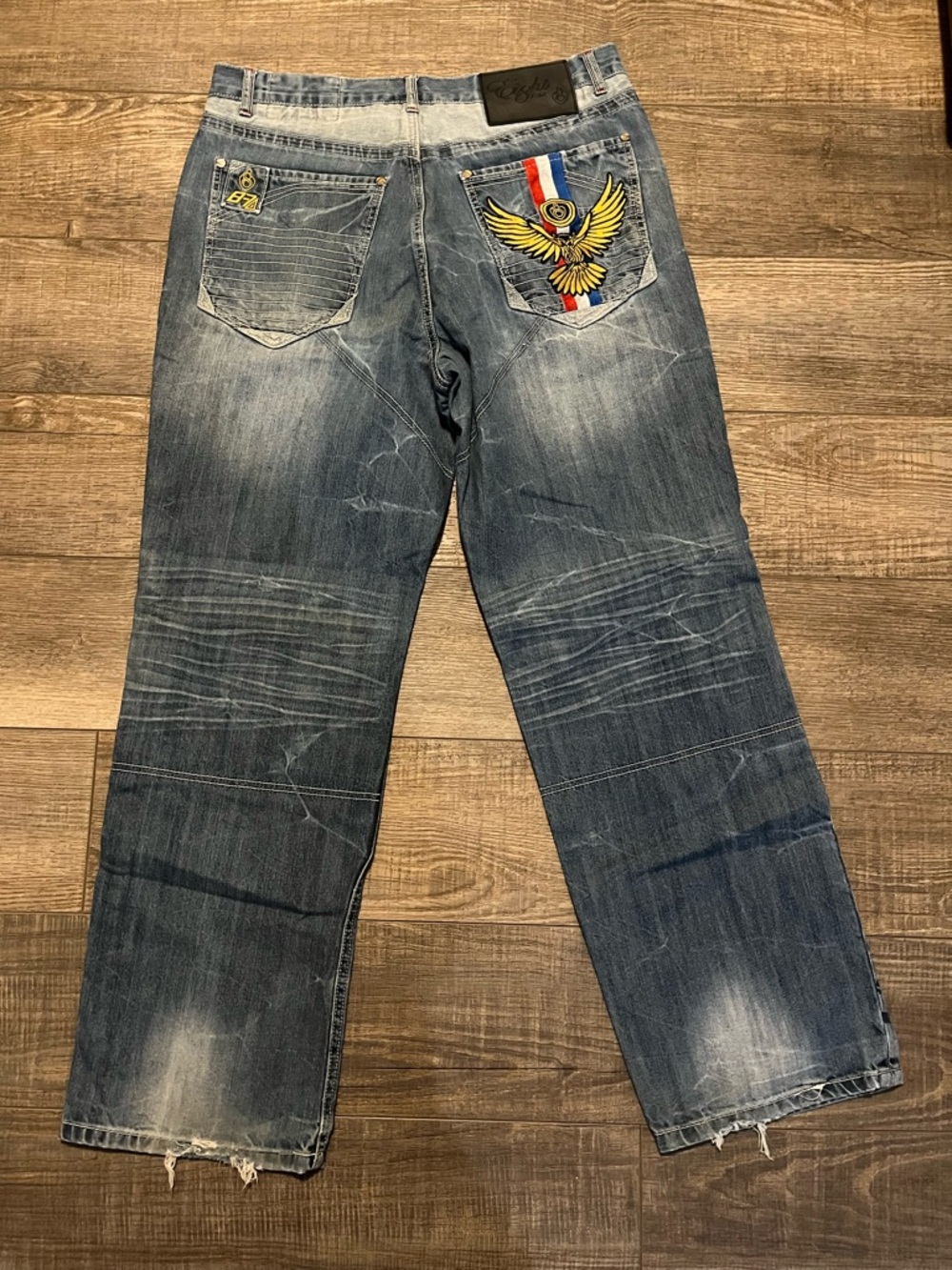 Eight 732 Jeans Mens 36x34 Blue Denim Embroidered Phoenix HipHop Streetwear Y2K